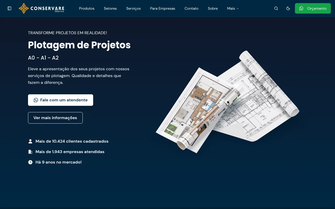 Landing page Conservare Gráfica - Plotagem de Projetos