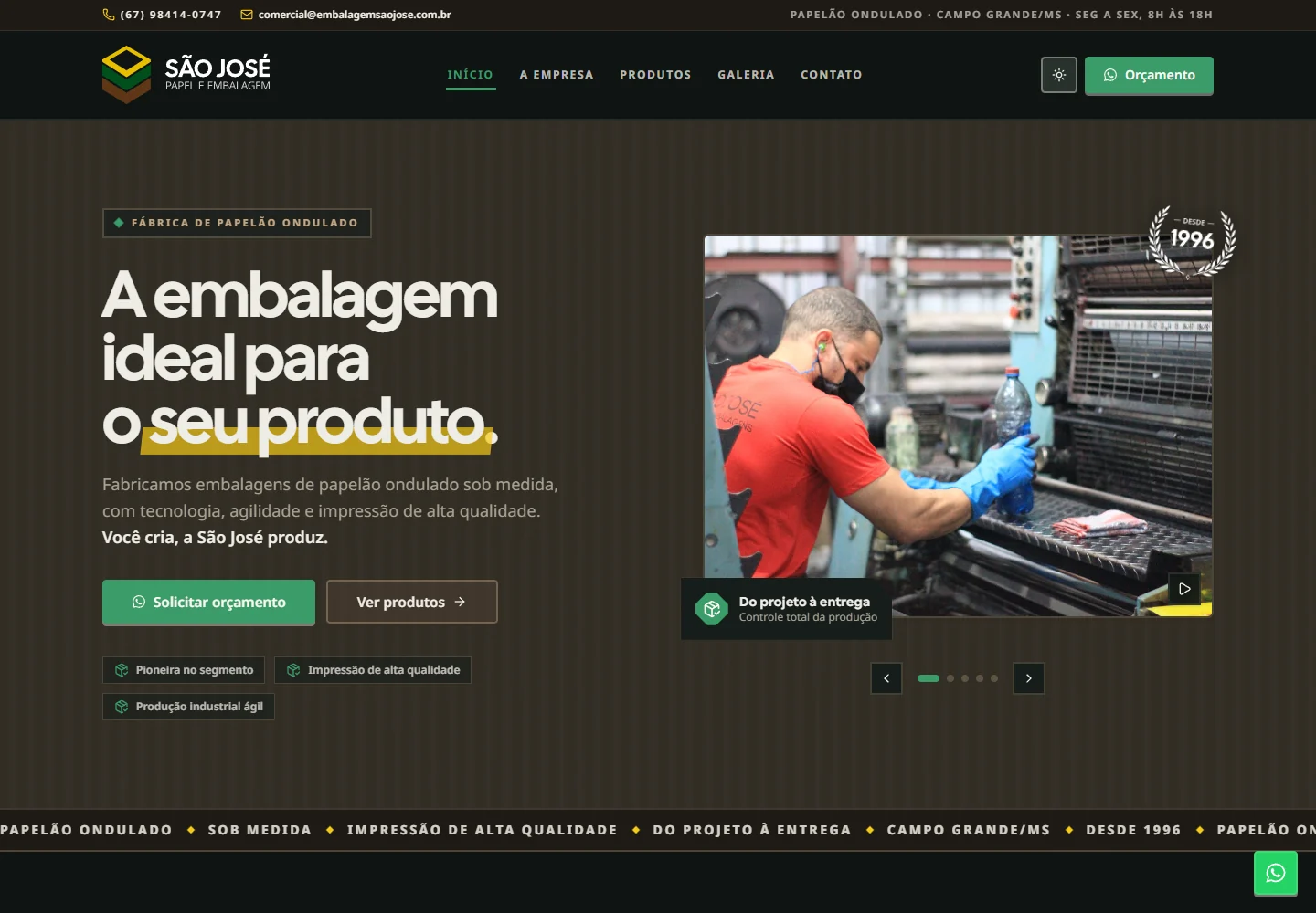 Site institucional desenvolvido para a São José Papel e Embalagem