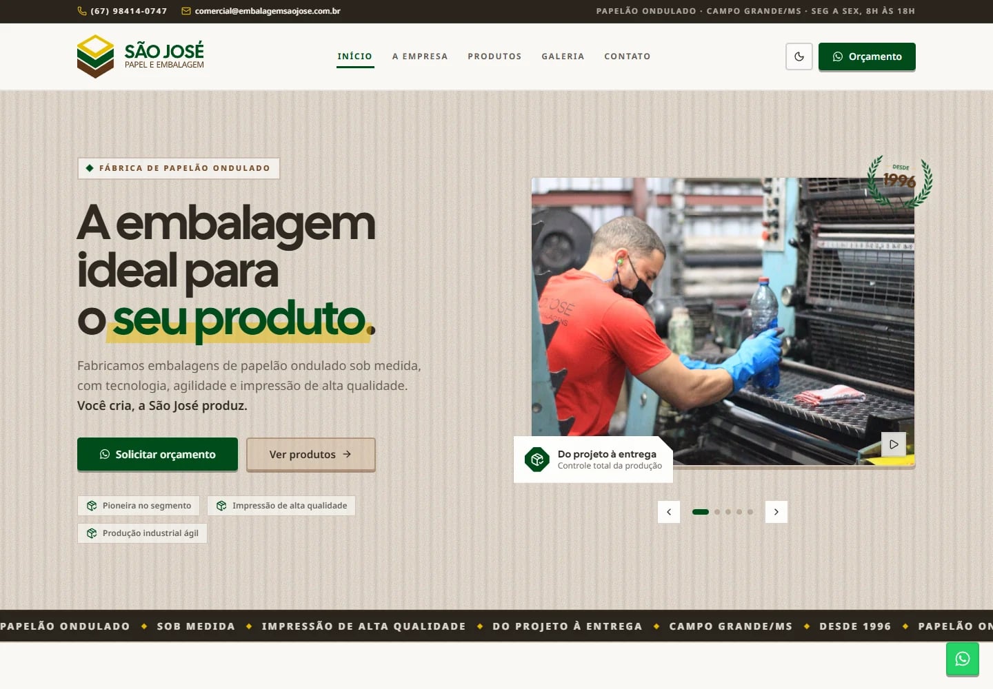Site institucional desenvolvido para a São José Papel e Embalagem
